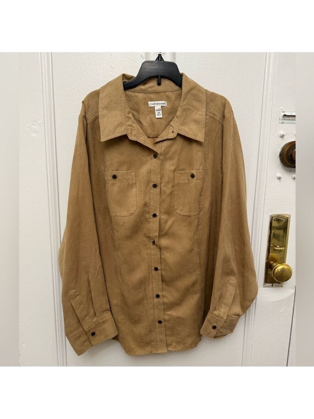 Croft & Barrow Tan Faux Suede Button Up Blouse Size 1X